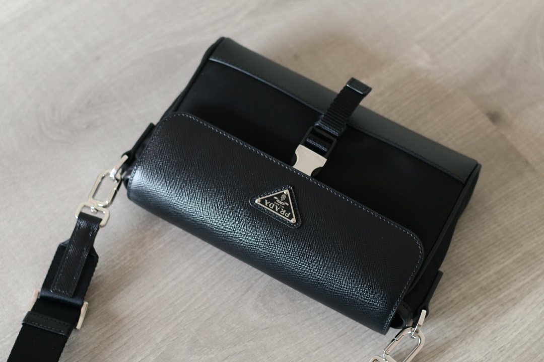 PRADA Re-Nylon & Saffiano Leather Crossbody Shoulder Bag Black - Image 4