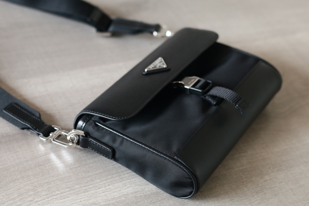 PRADA Re-Nylon & Saffiano Leather Crossbody Shoulder Bag Black - Image 6