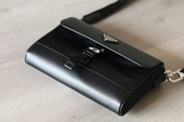 PRADA Re-Nylon & Saffiano Leather Crossbody Shoulder Bag Black - Image 7