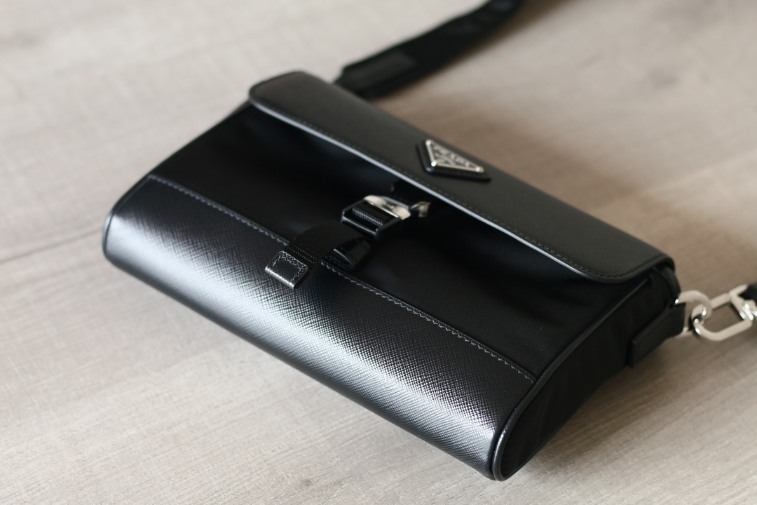 PRADA Re-Nylon & Saffiano Leather Crossbody Shoulder Bag Black - Image 7