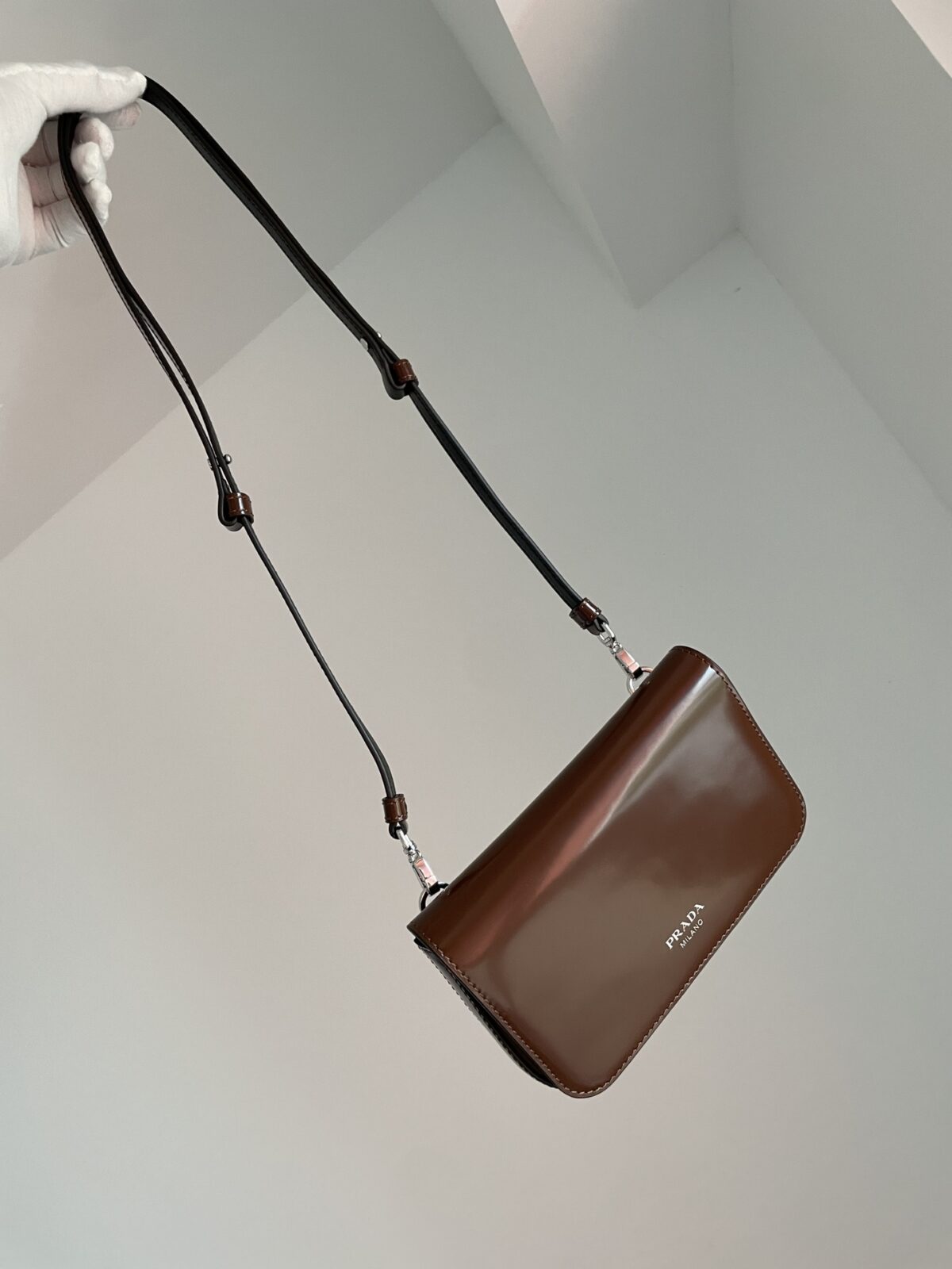 PRADA Leather Mini Crossbody Shoulder Bag Coffee Brown - Image 2
