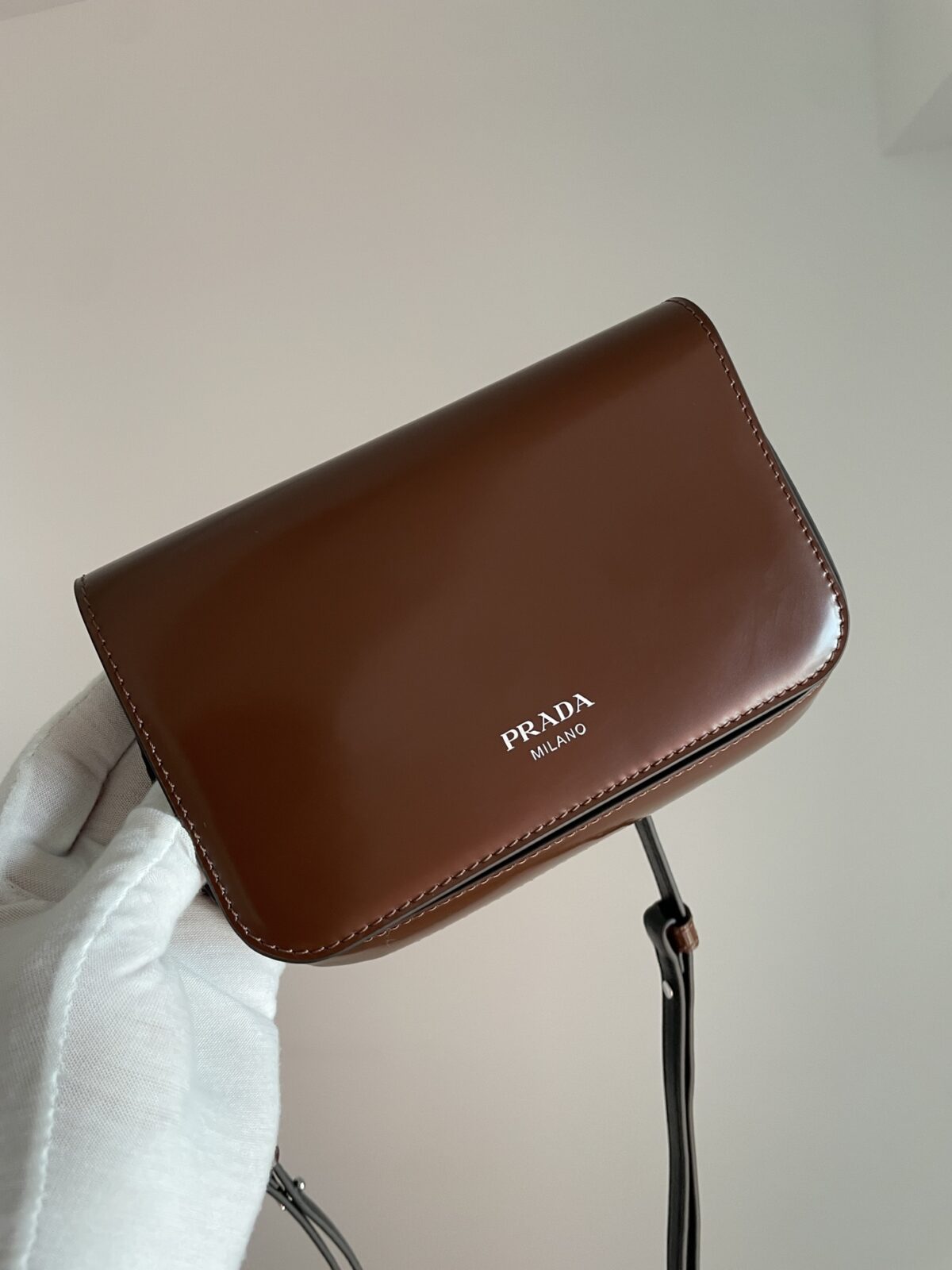PRADA Leather Mini Crossbody Shoulder Bag Coffee Brown - Image 3