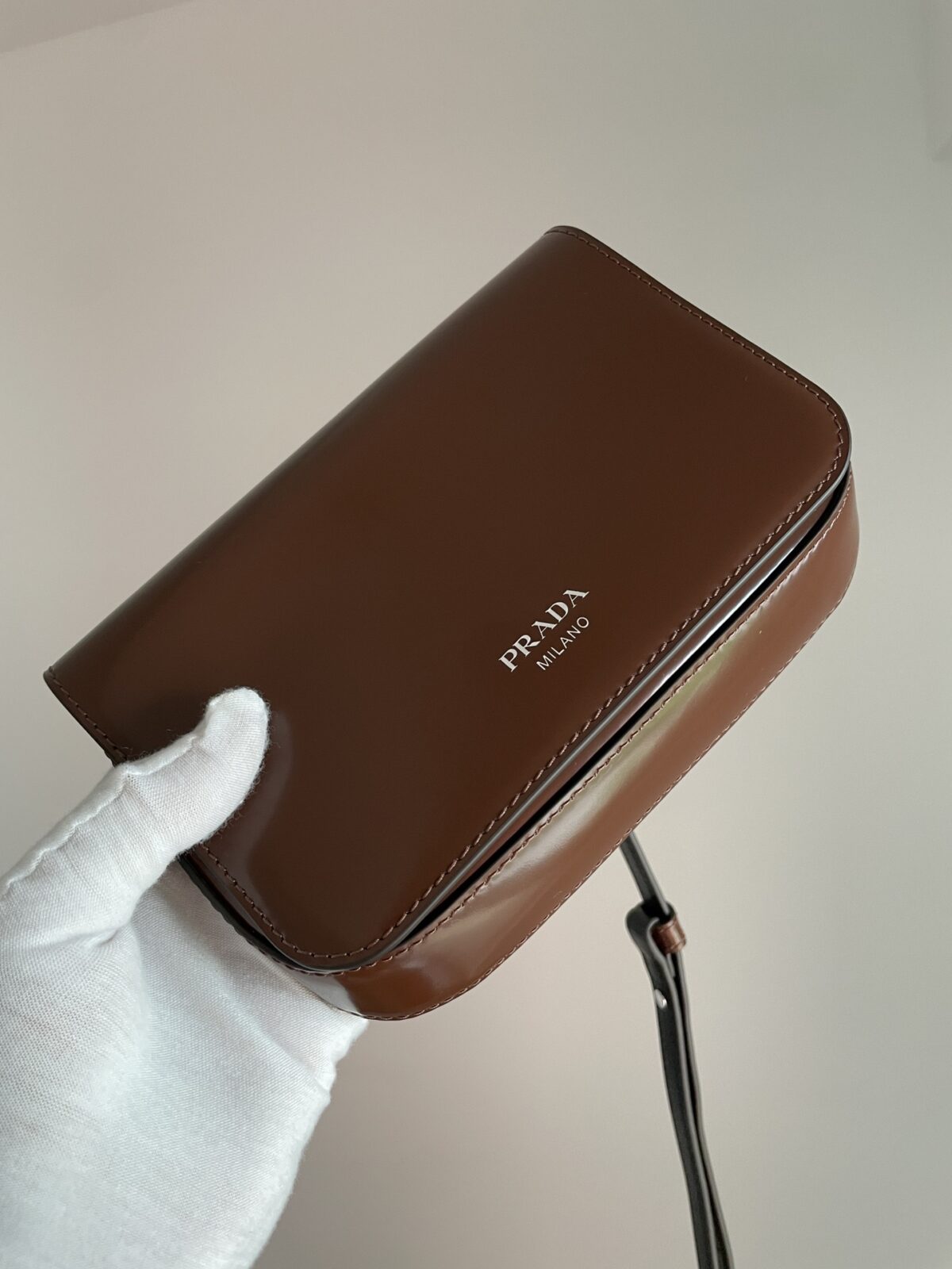 PRADA Leather Mini Crossbody Shoulder Bag Coffee Brown - Image 4