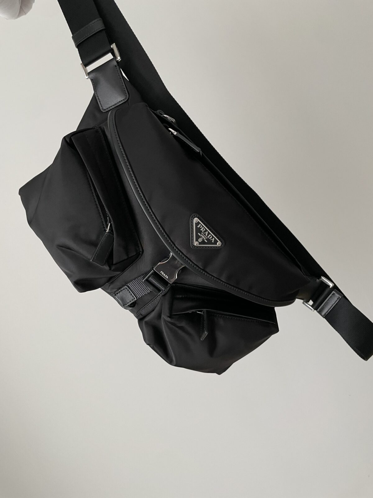 PRADA Re-Nylon & Leather Crossbody Shoulder Bag Black - Image 2