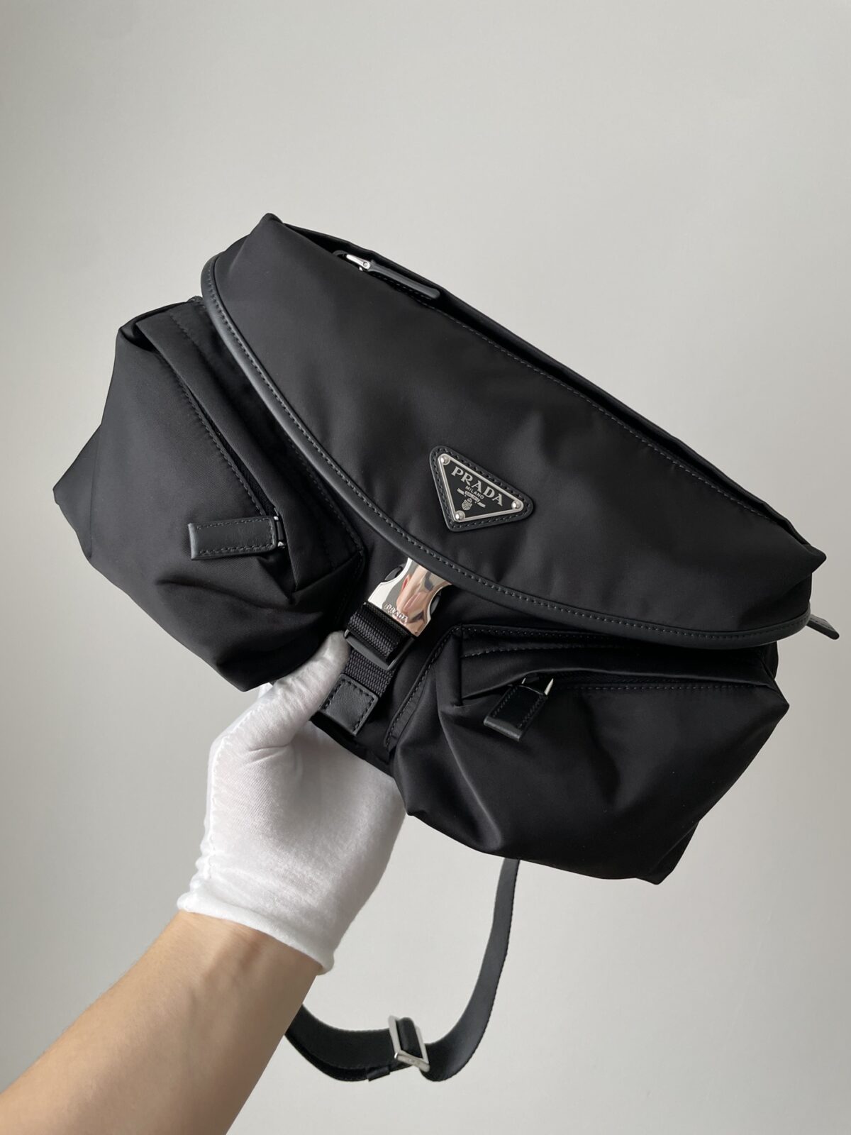PRADA Re-Nylon & Leather Crossbody Shoulder Bag Black - Image 3