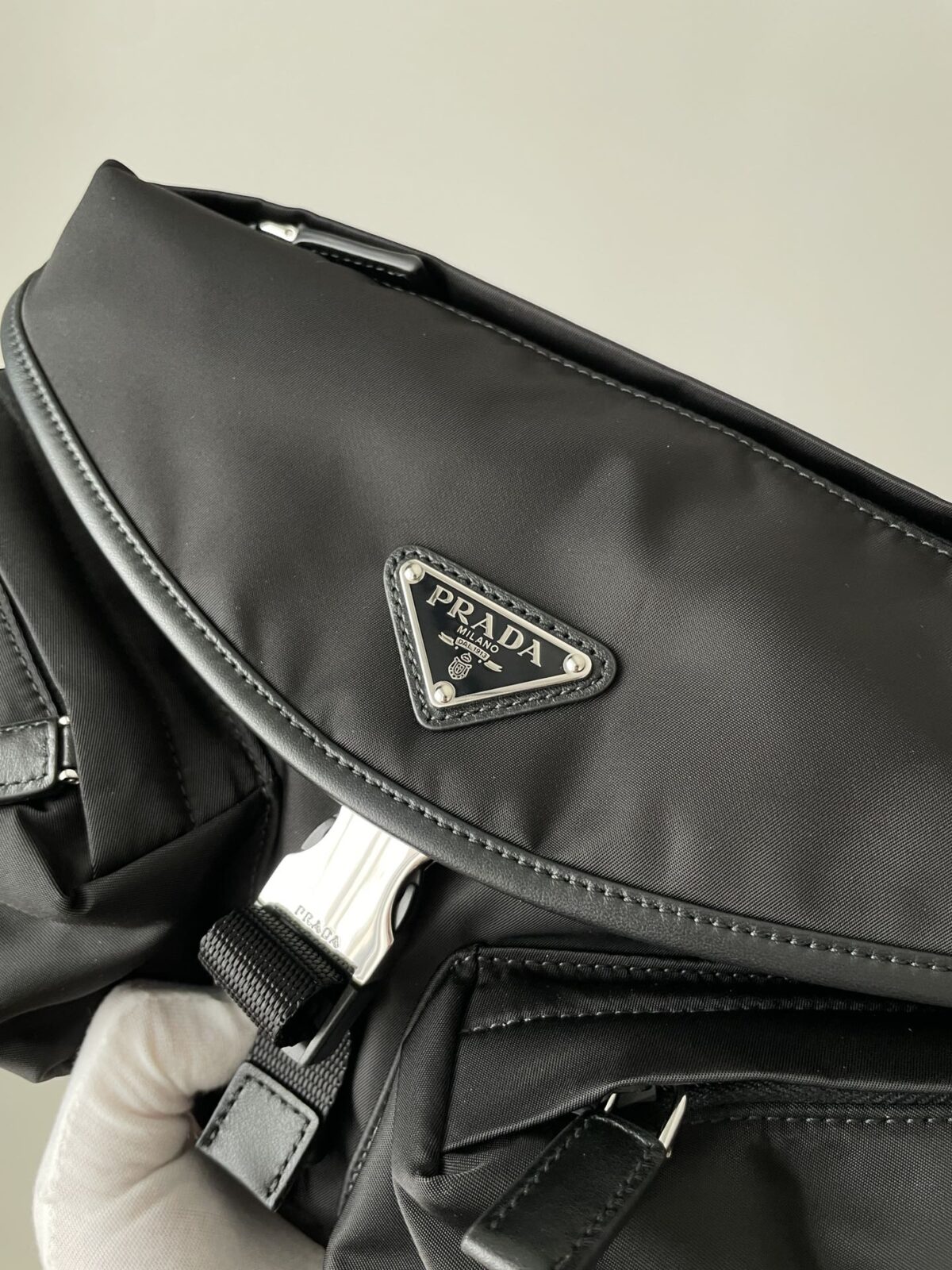 PRADA Re-Nylon & Leather Crossbody Shoulder Bag Black - Image 4