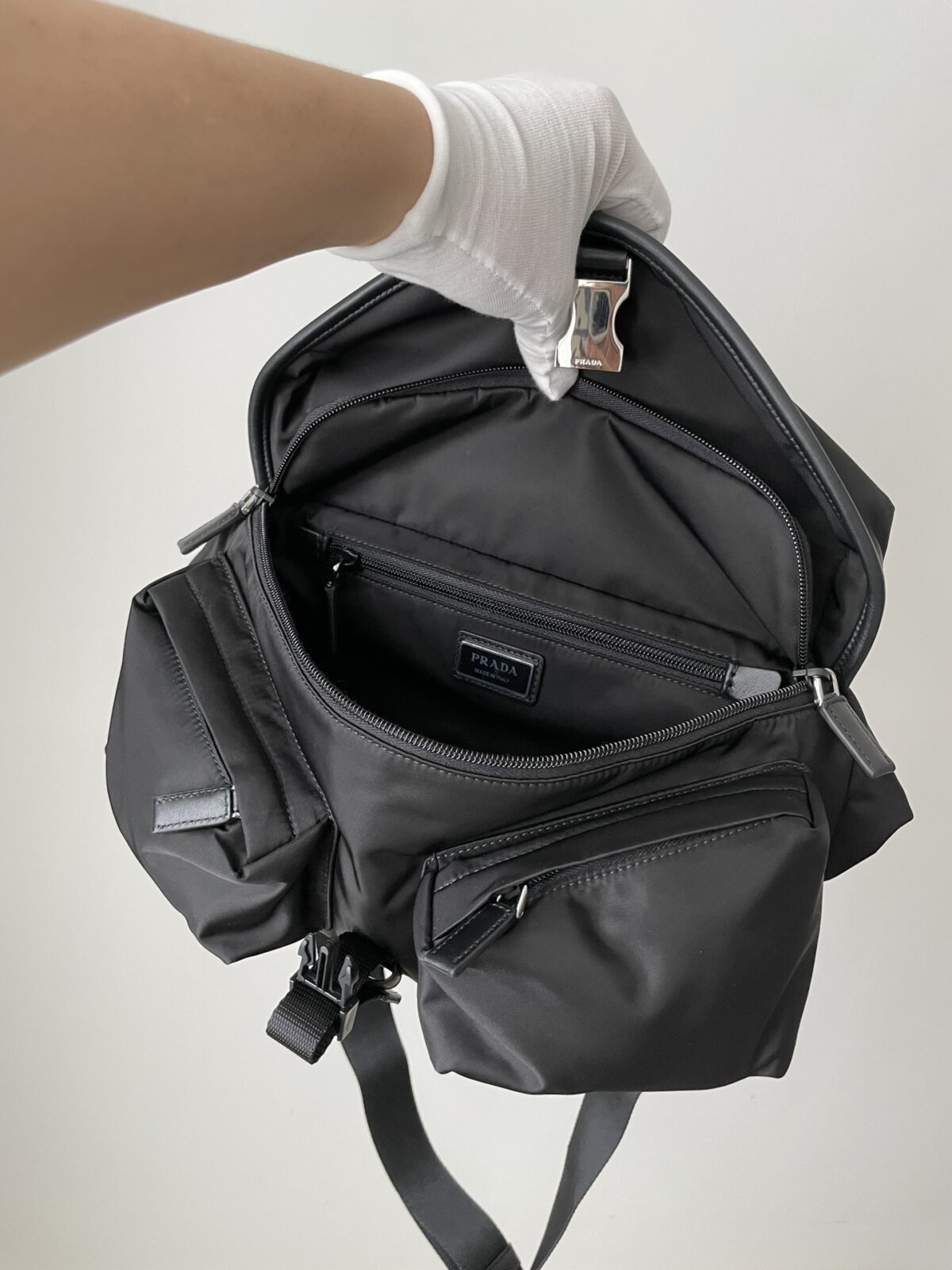 PRADA Re-Nylon & Leather Crossbody Shoulder Bag Black - Image 7