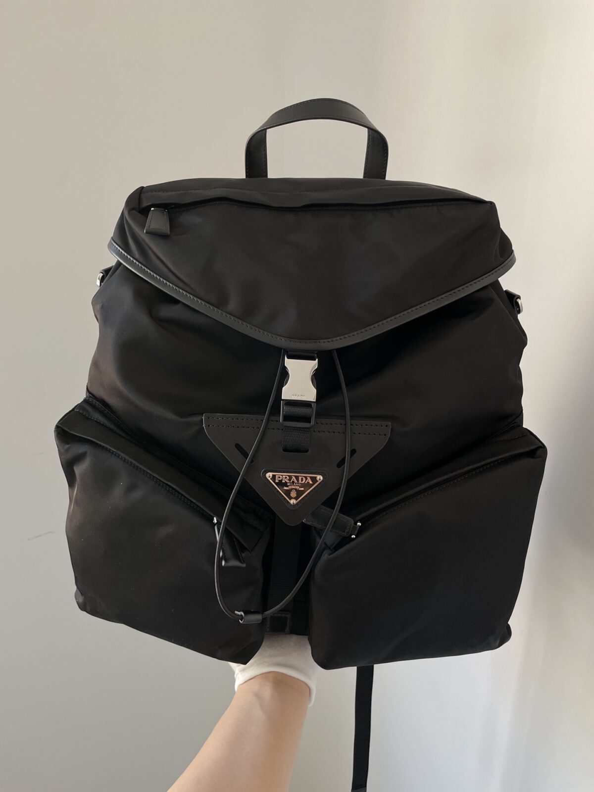Prada Re-Nylon & Leather Drawstring Backpack Black - Image 2