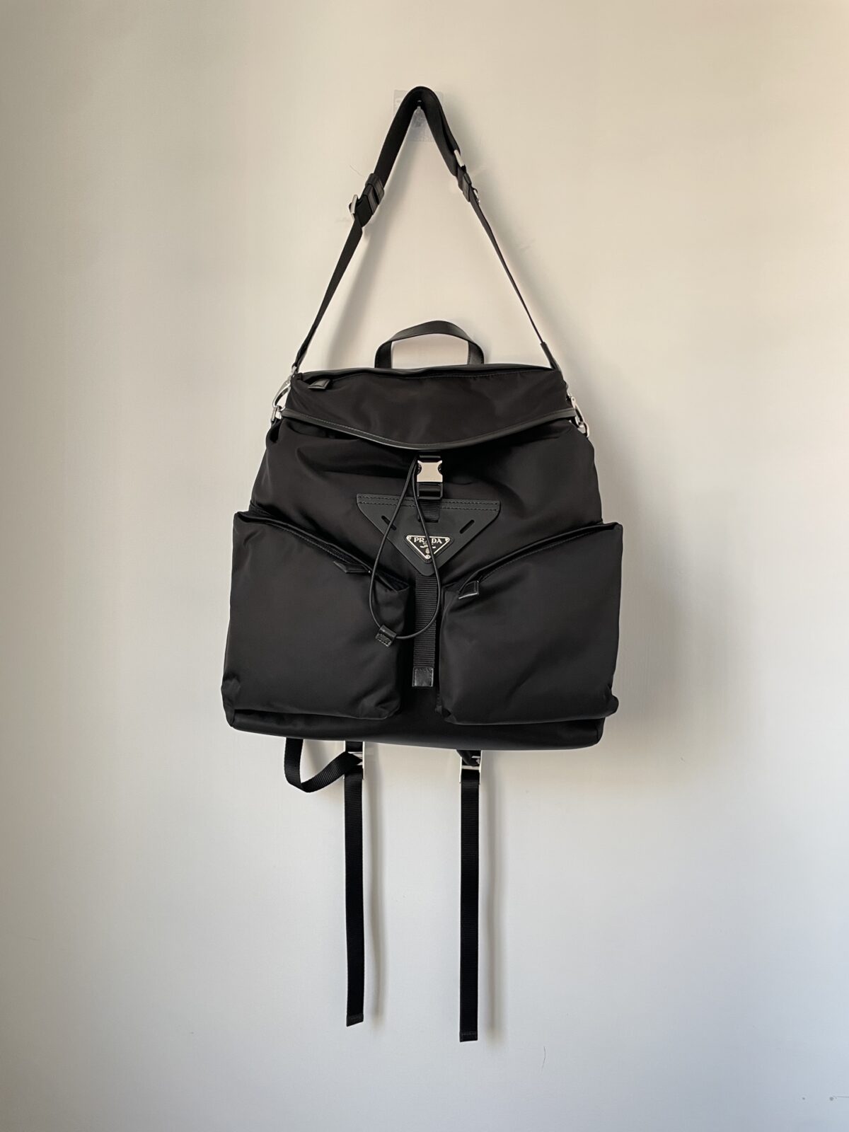 Prada Re-Nylon & Leather Drawstring Backpack Black - Image 4