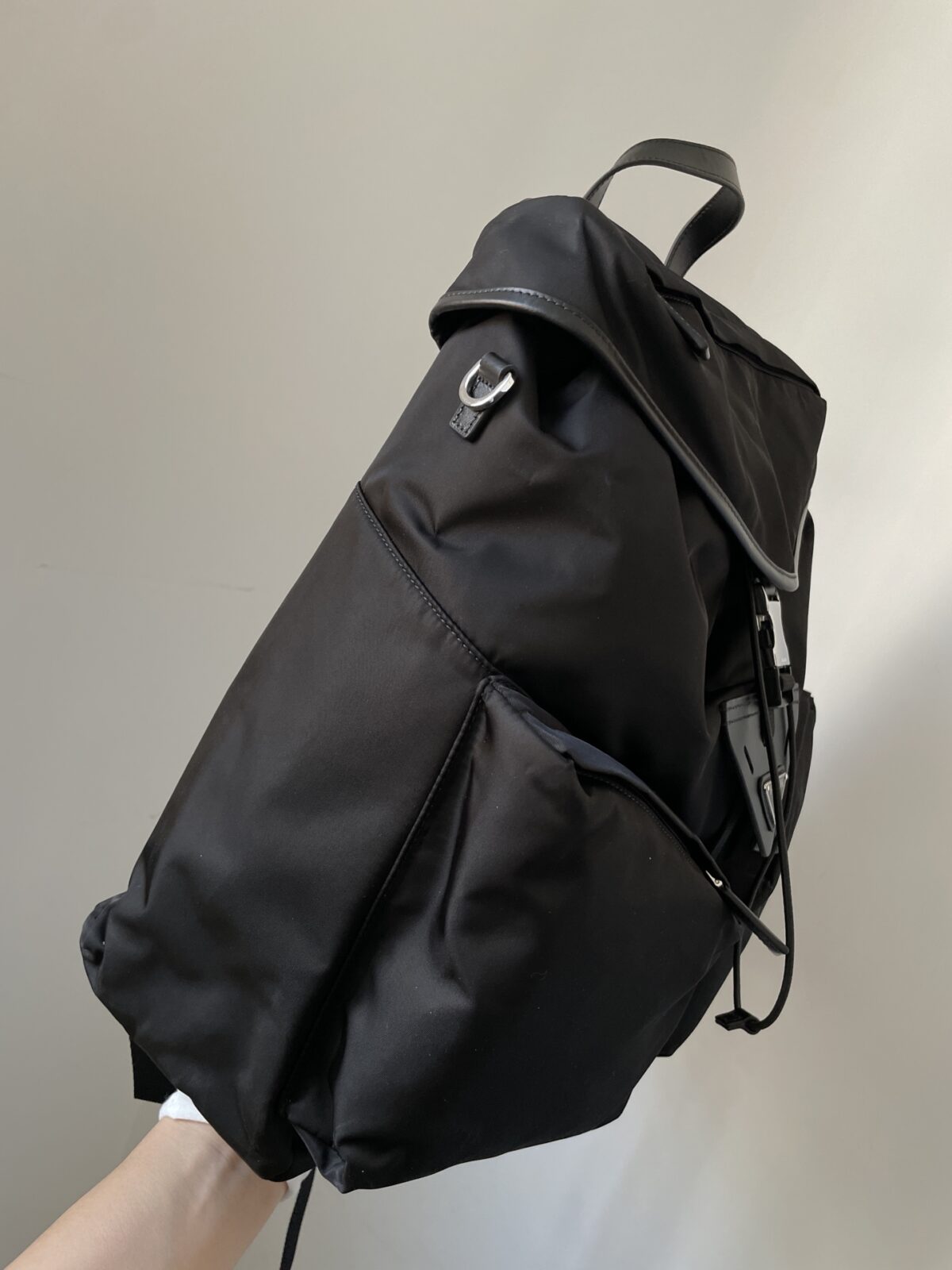 Prada Re-Nylon & Leather Drawstring Backpack Black - Image 5