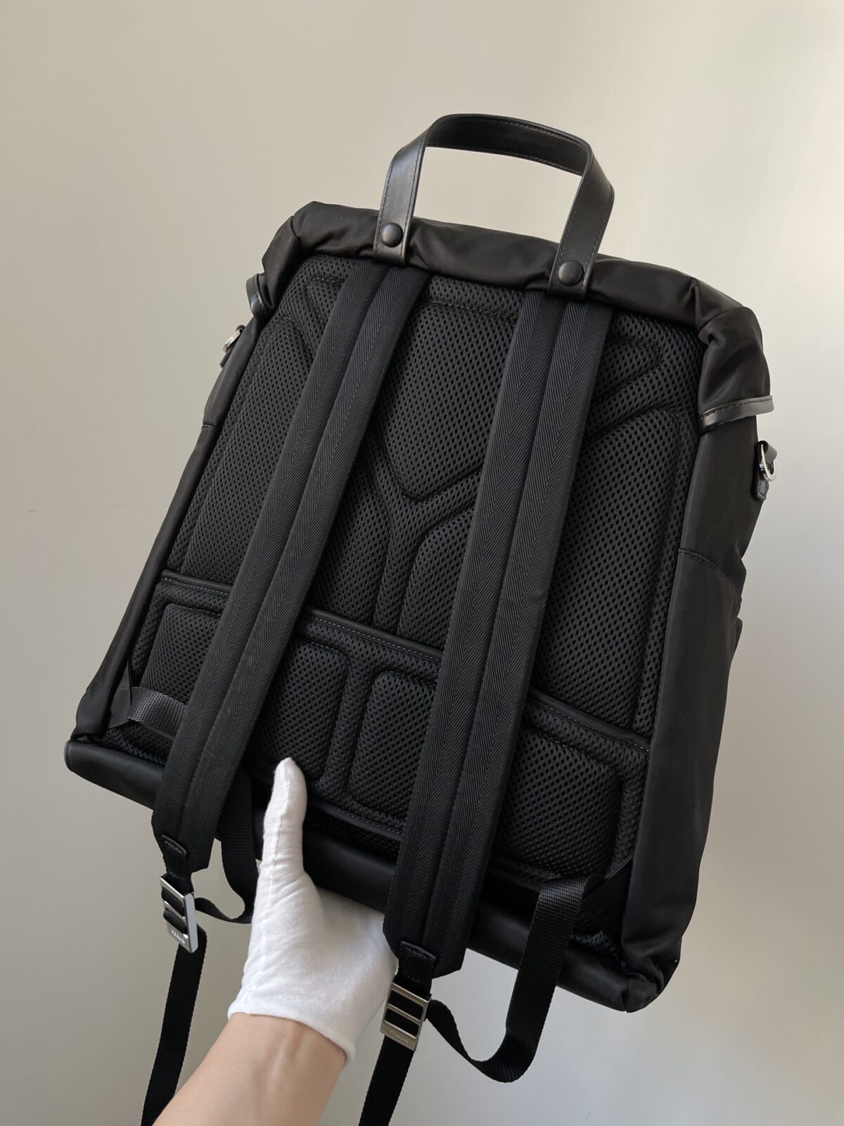 Prada Re-Nylon & Leather Drawstring Backpack Black - Image 6