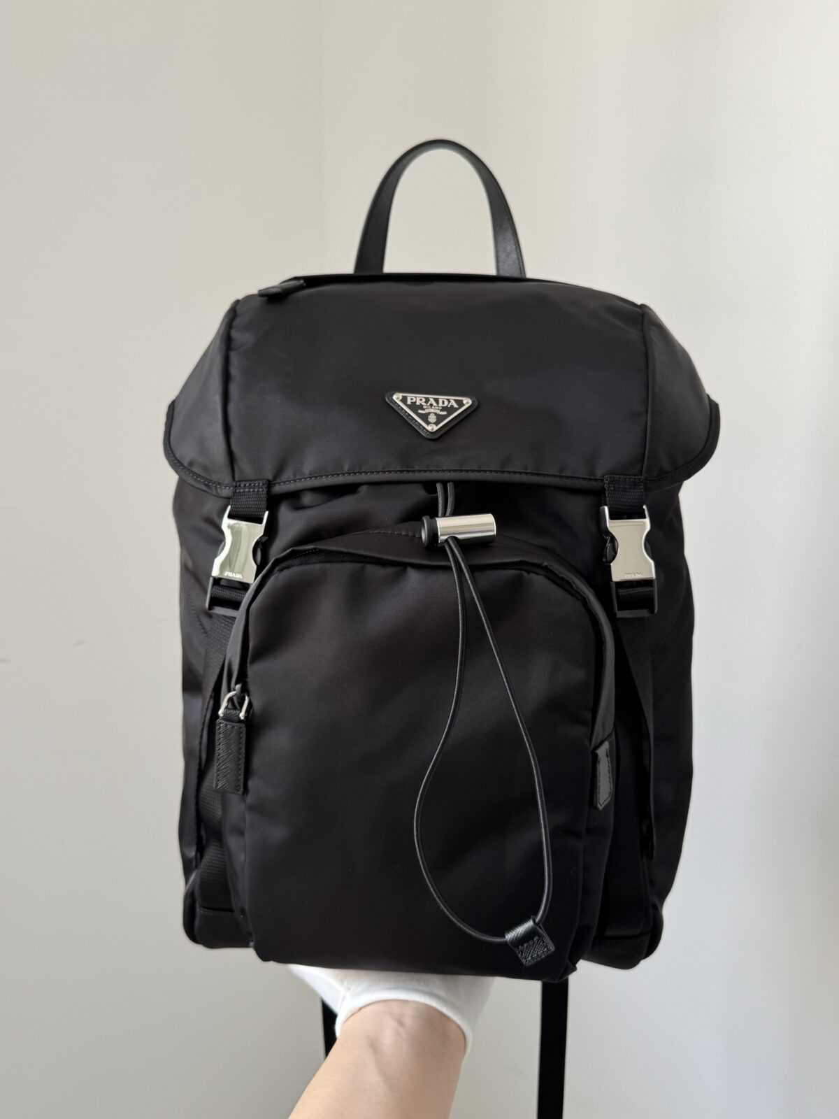 Prada Re-Nylon Drawstring Buckle Backpack Black - Image 2