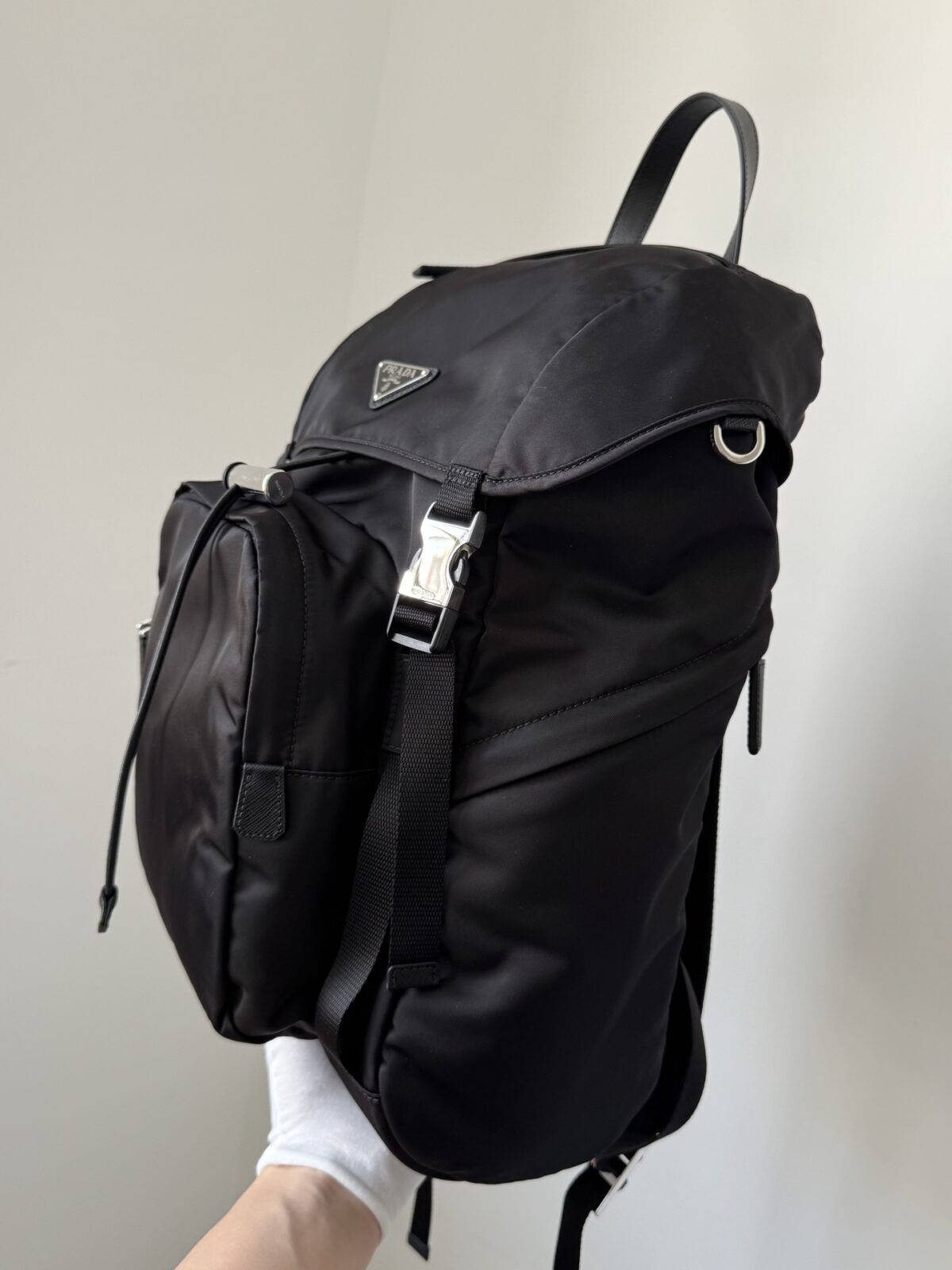 Prada Re-Nylon Drawstring Buckle Backpack Black - Image 3