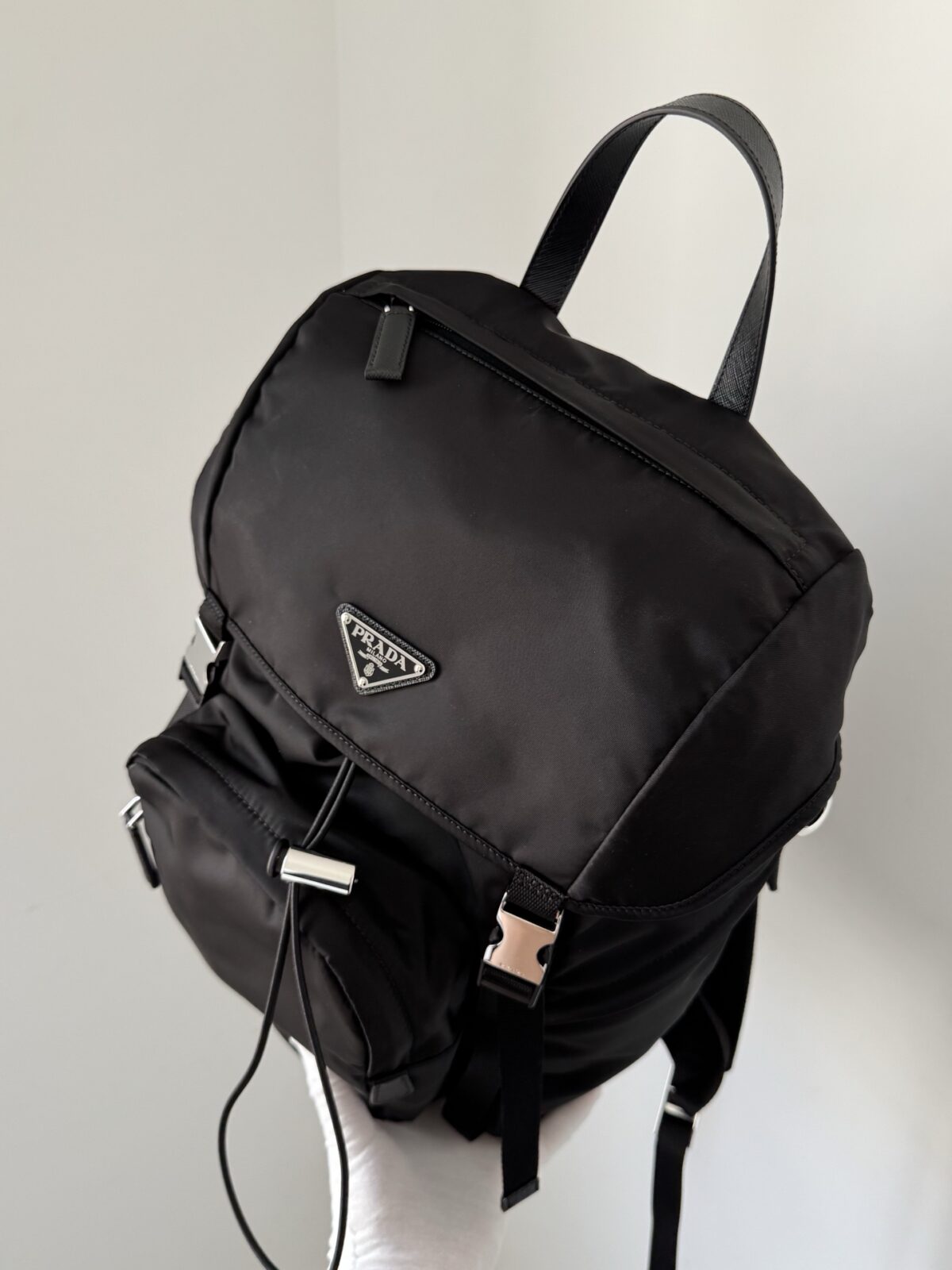 Prada Re-Nylon Drawstring Buckle Backpack Black - Image 4