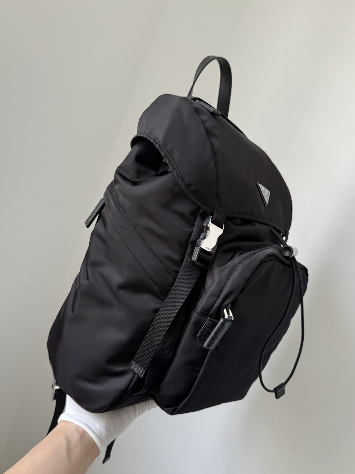 Prada Re-Nylon Drawstring Buckle Backpack Black - Image 6