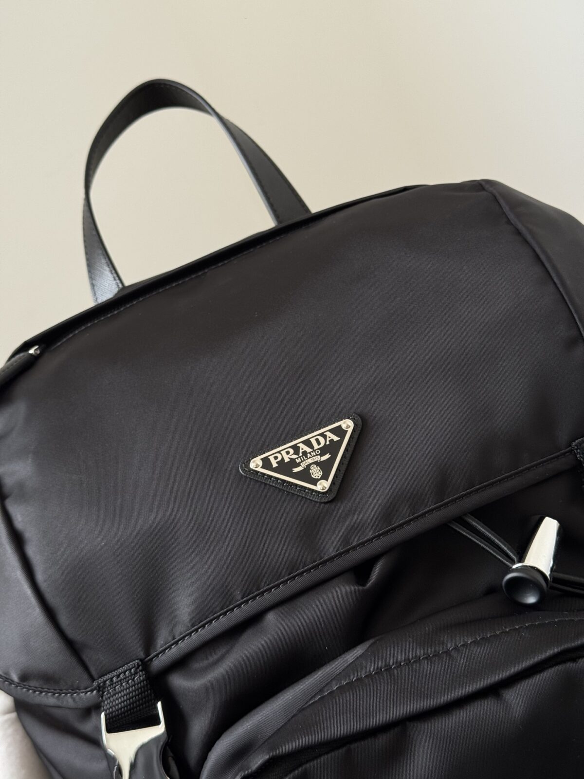 Prada Re-Nylon Drawstring Buckle Backpack Black - Image 7