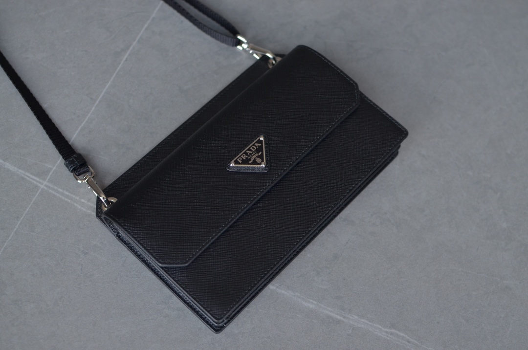 PRADA Saffiano Leather Crossbody Shoulder Bag Black - Image 10