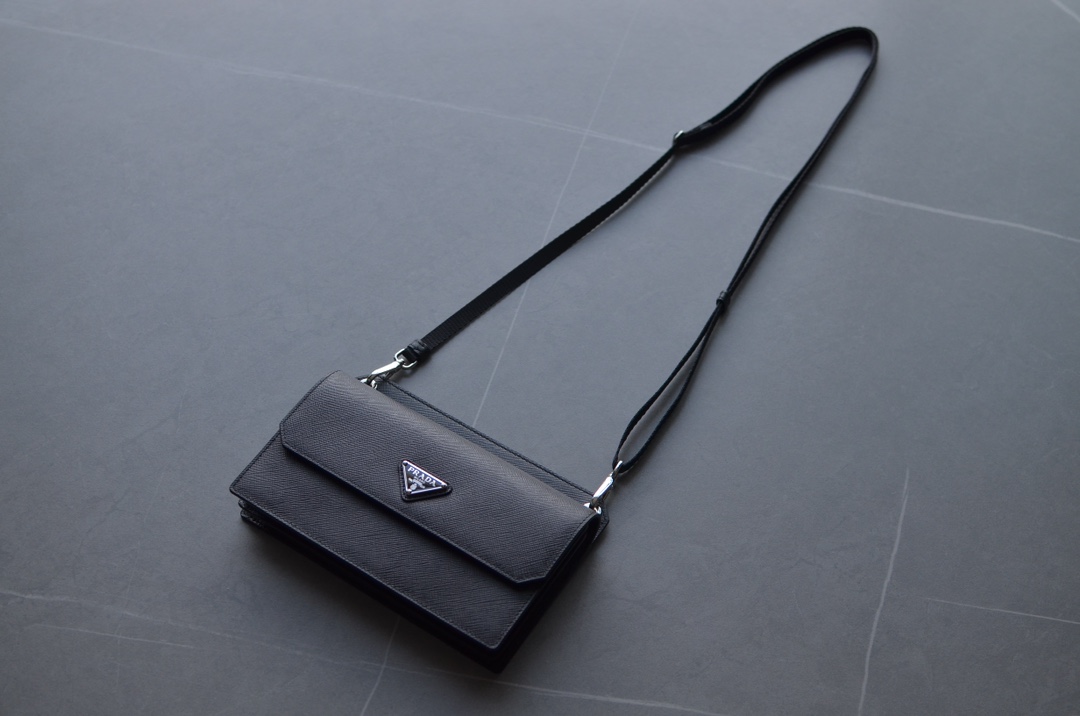 PRADA Saffiano Leather Crossbody Shoulder Bag Black - Image 8
