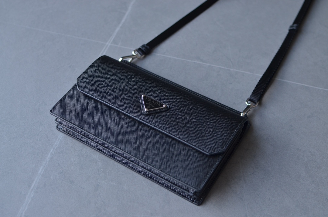 PRADA Saffiano Leather Crossbody Shoulder Bag Black - Image 9
