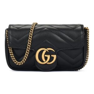 GUCCI GG Marmont Super Mini Leather Shoulder Bag Black