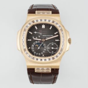 Patek Philippe Nautilus 40mm Brown Dial Rose Gold & Diamond Bezel