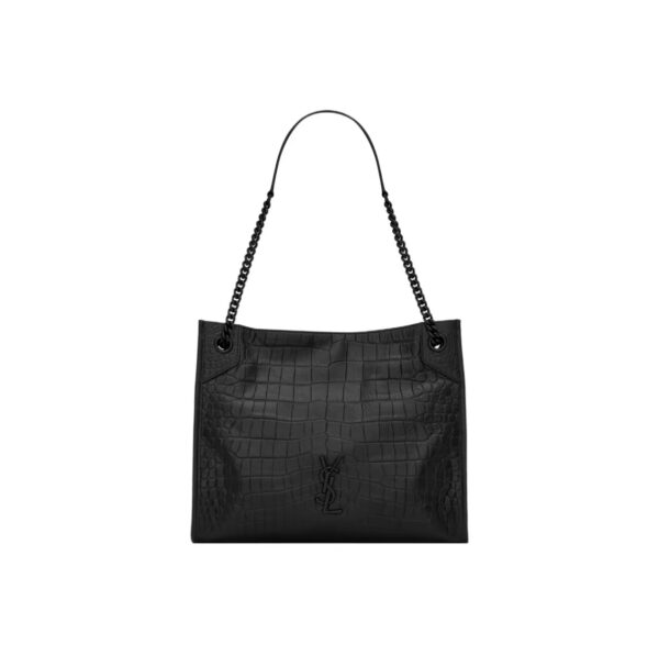 SAINT LAURENT YSL Niki Crocodile Embossed Leather Tote Bag Black