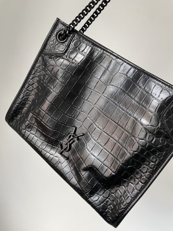SAINT LAURENT YSL Niki Crocodile Embossed Leather Tote Bag Black - Image 3