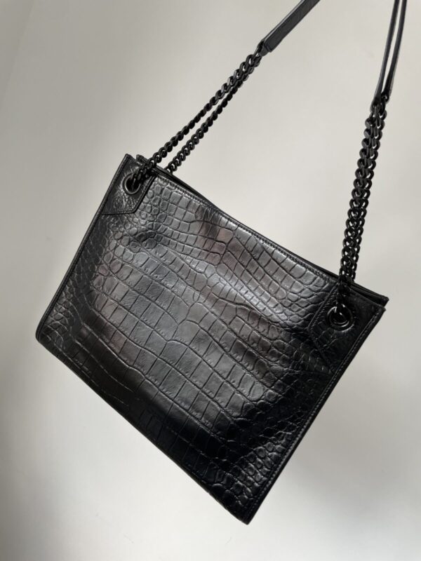 SAINT LAURENT YSL Niki Crocodile Embossed Leather Tote Bag Black - Image 4