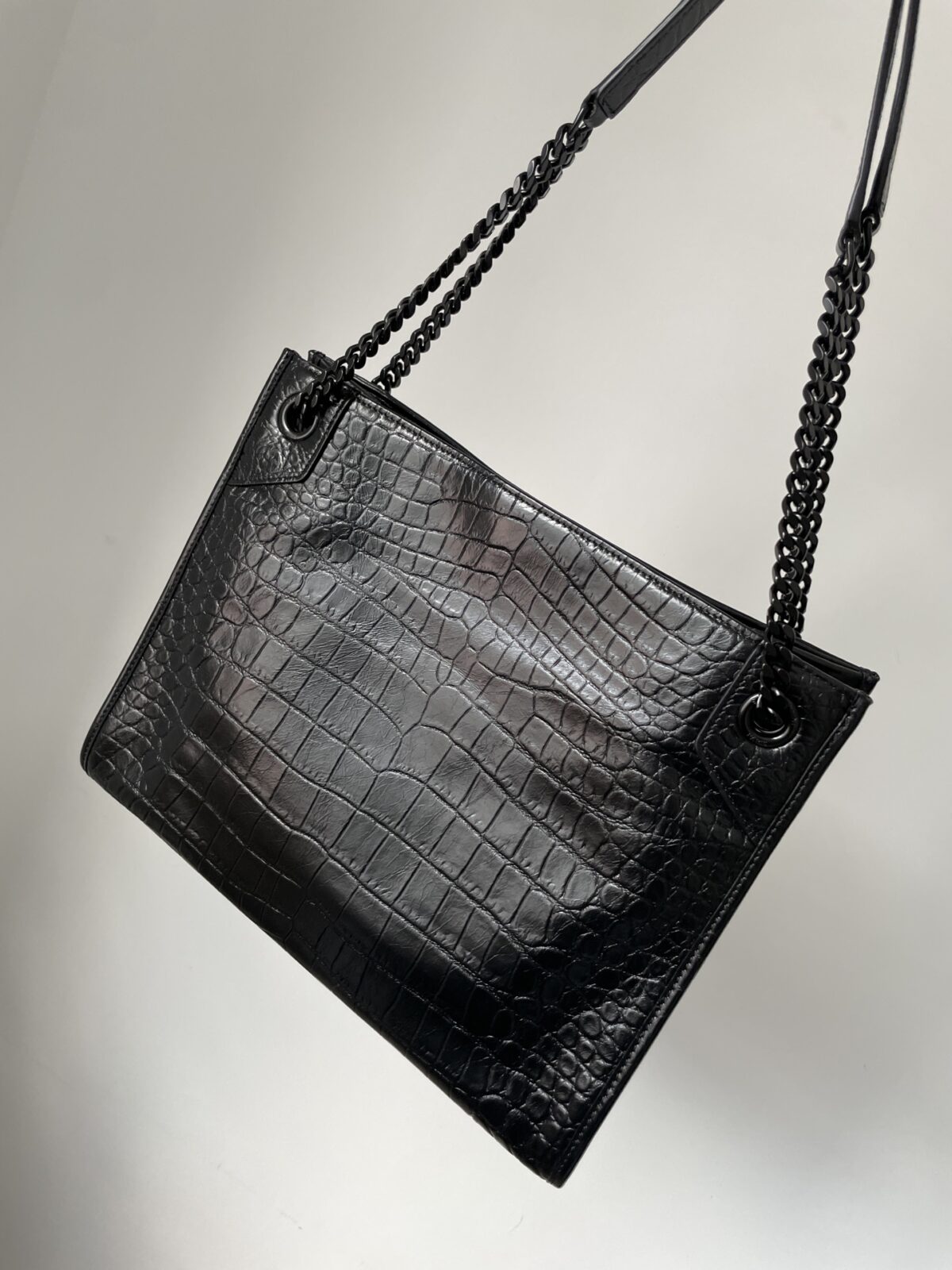 SAINT LAURENT YSL Niki Crocodile Embossed Leather Tote Bag Black - Image 4