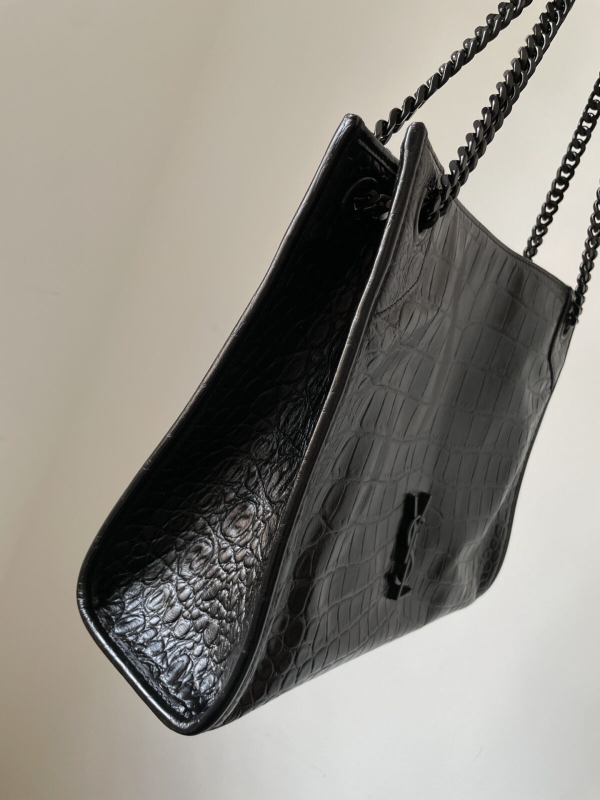 SAINT LAURENT YSL Niki Crocodile Embossed Leather Tote Bag Black - Image 8