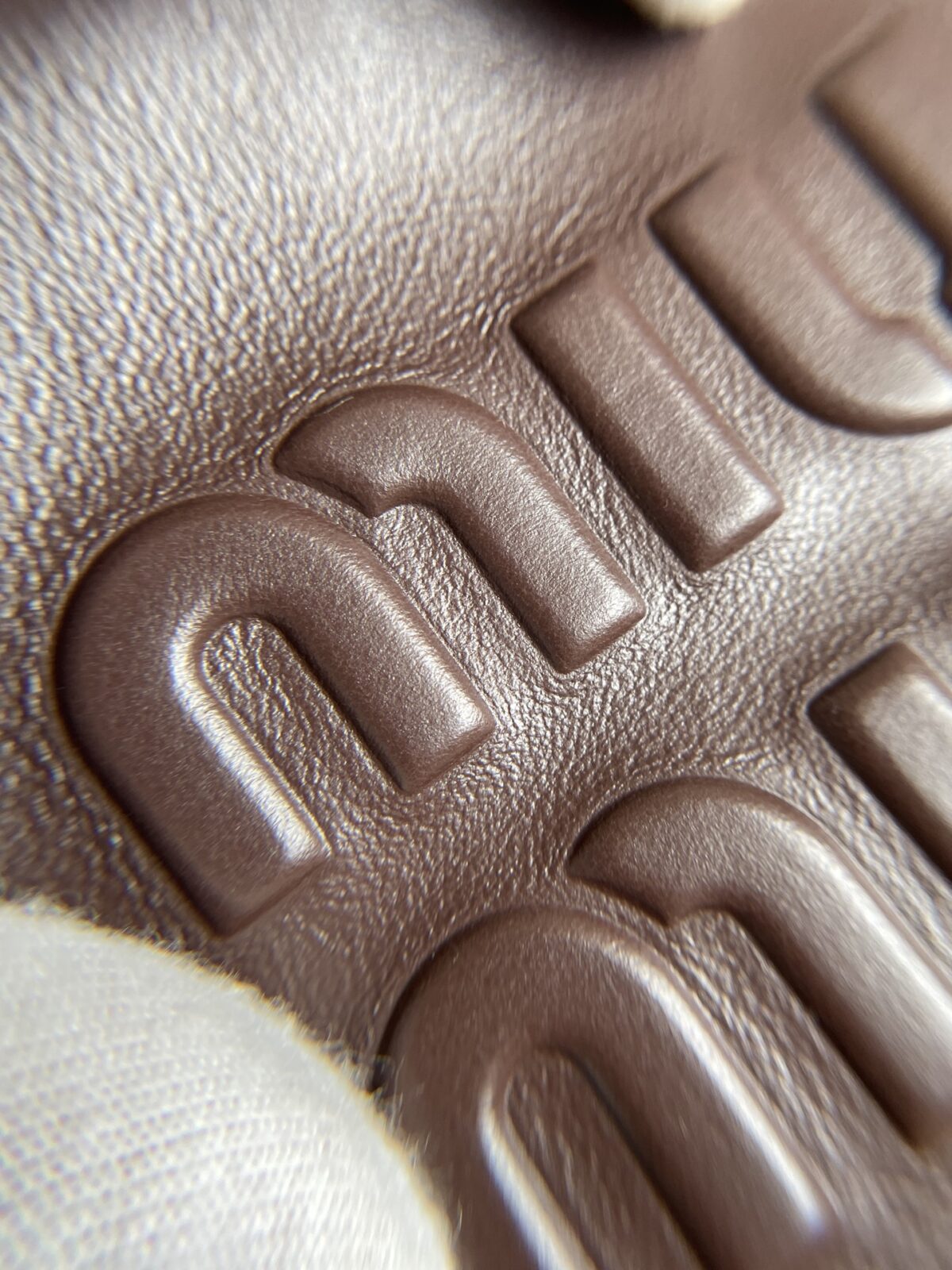 MIU MIU Beau Calfskin Handbag with Embossed Logo – Heather Wood - Image 11