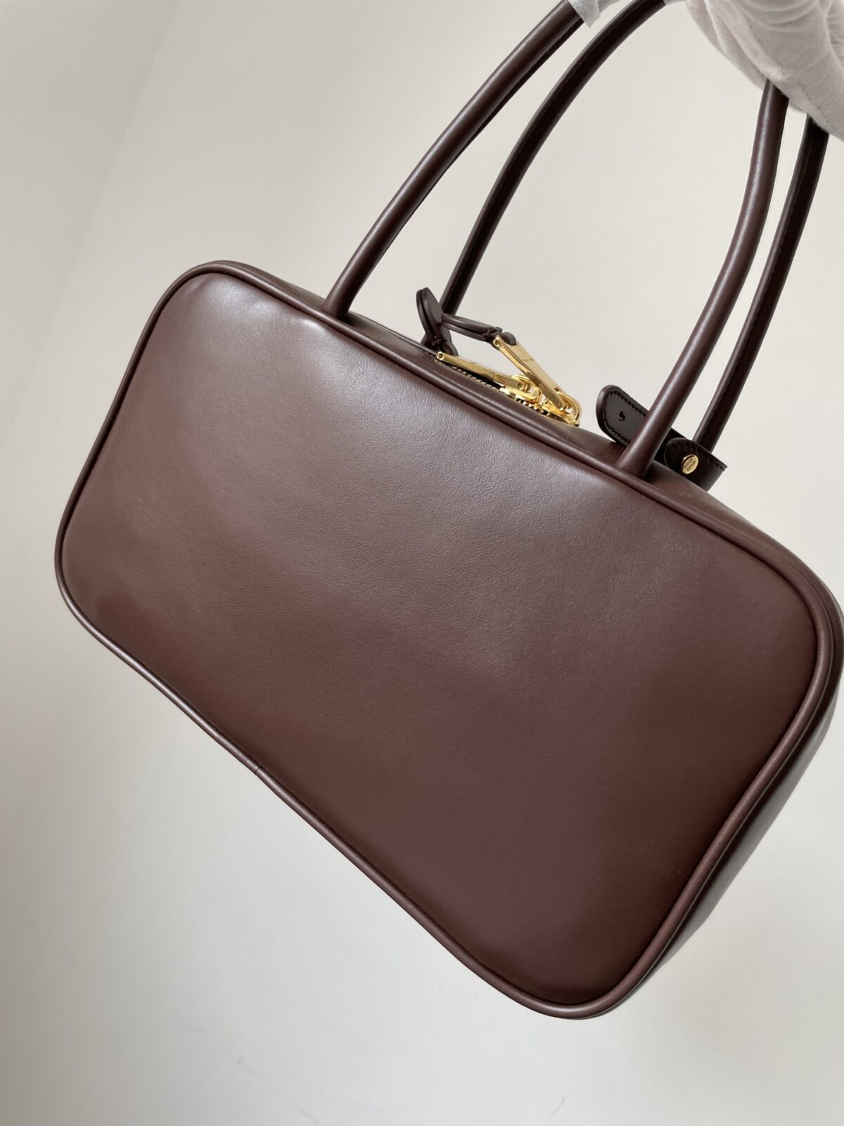 MIU MIU Beau Calfskin Handbag with Embossed Logo – Heather Wood - Image 6