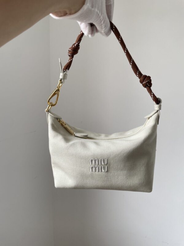 MIU MIU Embroidered Logo Cotton Mini Tote Bag – White - Image 2