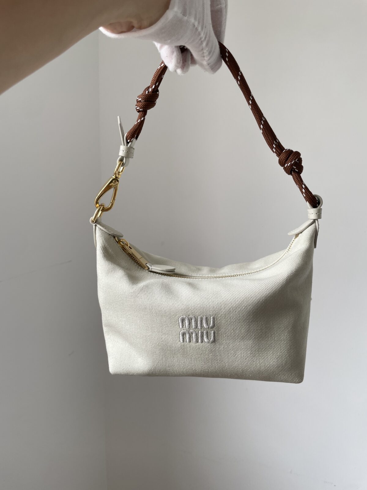 MIU MIU Embroidered Logo Cotton Mini Tote Bag – White - Image 2