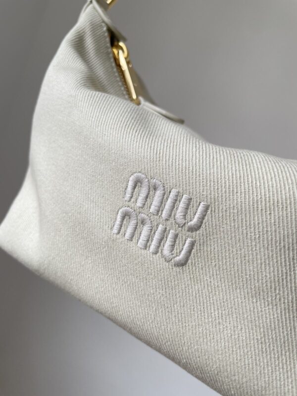 MIU MIU Embroidered Logo Cotton Mini Tote Bag – White - Image 3