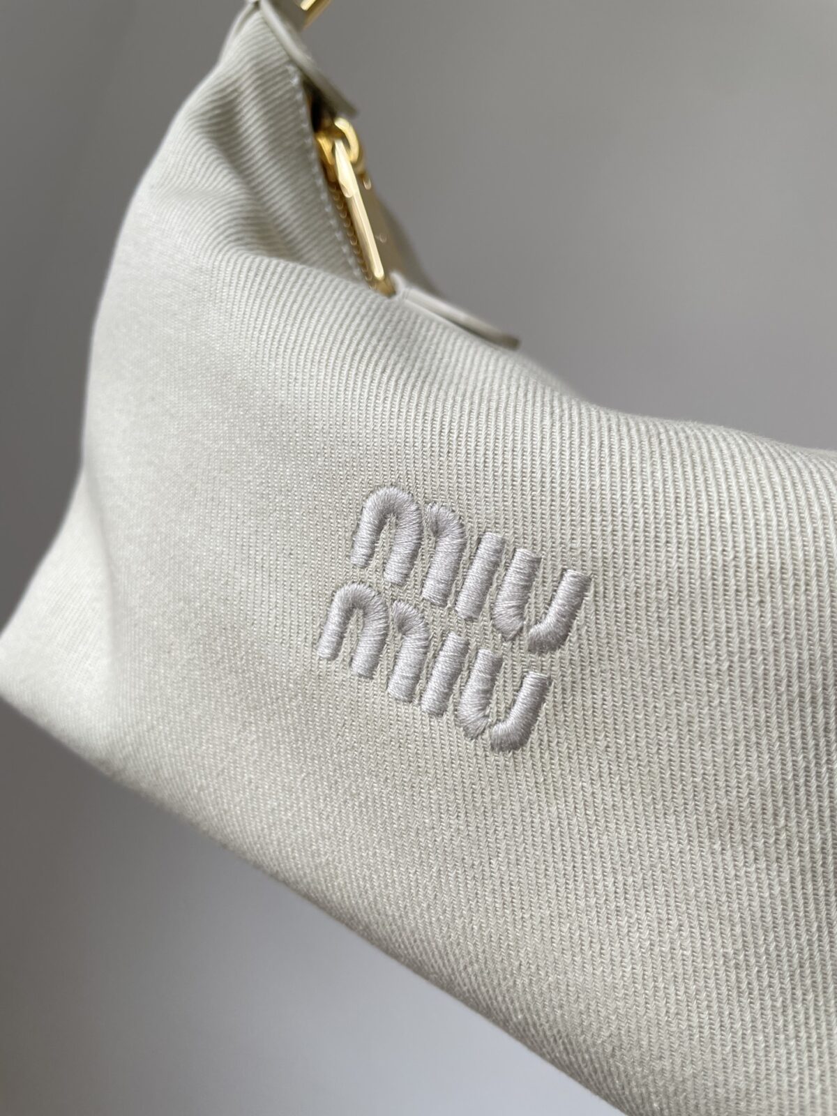 MIU MIU Embroidered Logo Cotton Mini Tote Bag – White - Image 3