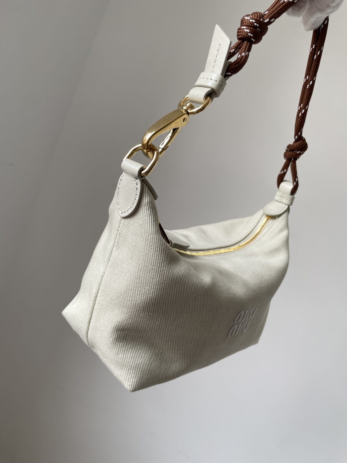 MIU MIU Embroidered Logo Cotton Mini Tote Bag – White - Image 4