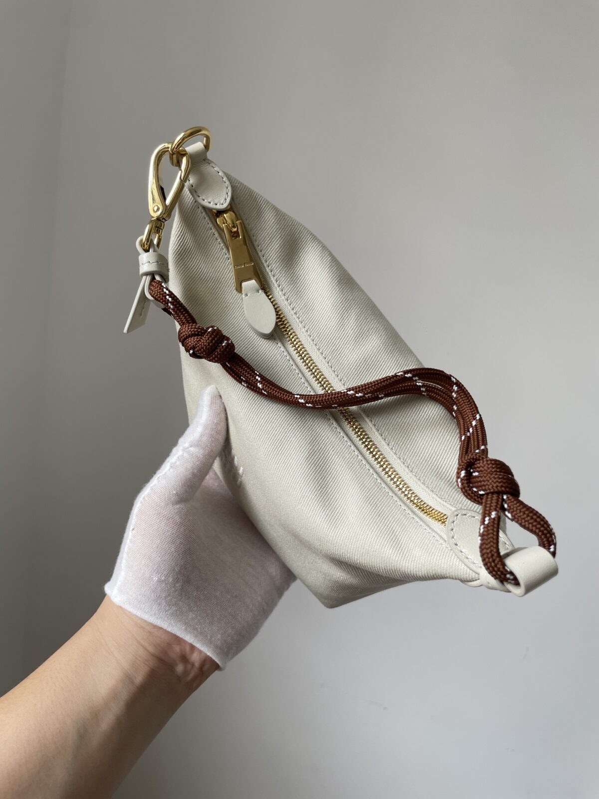 MIU MIU Embroidered Logo Cotton Mini Tote Bag – White - Image 5