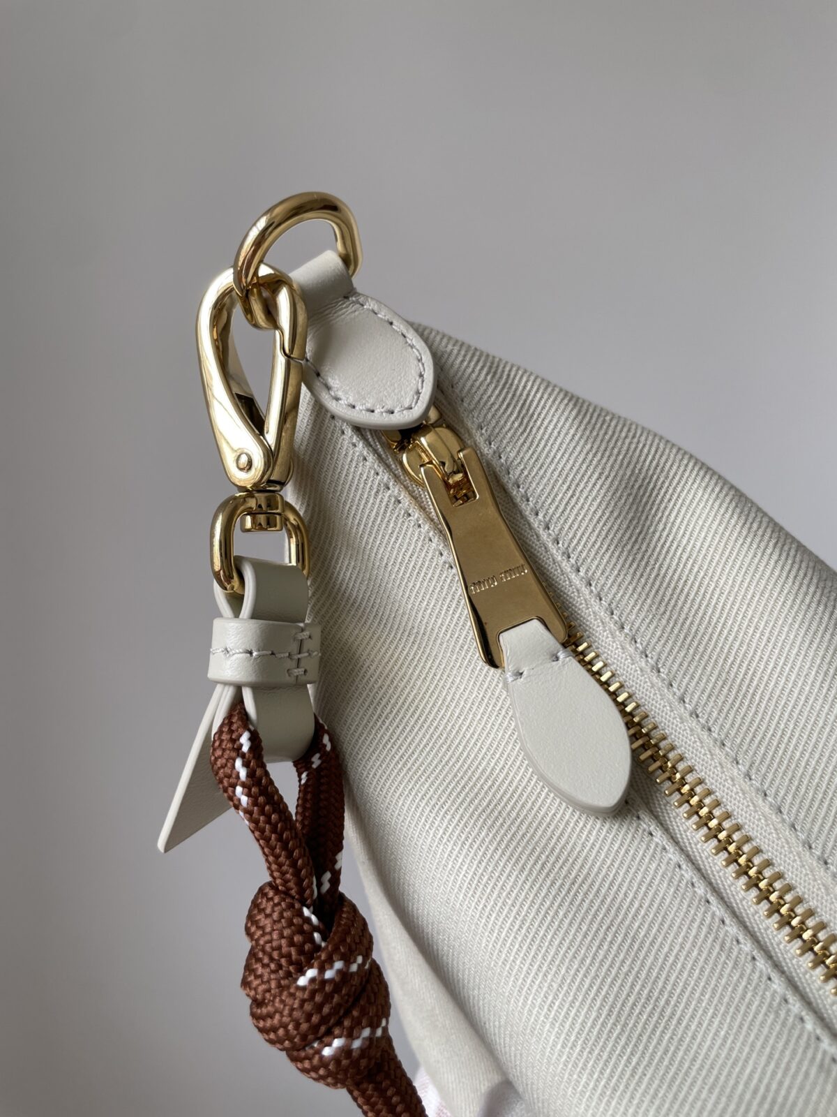 MIU MIU Embroidered Logo Cotton Mini Tote Bag – White - Image 7