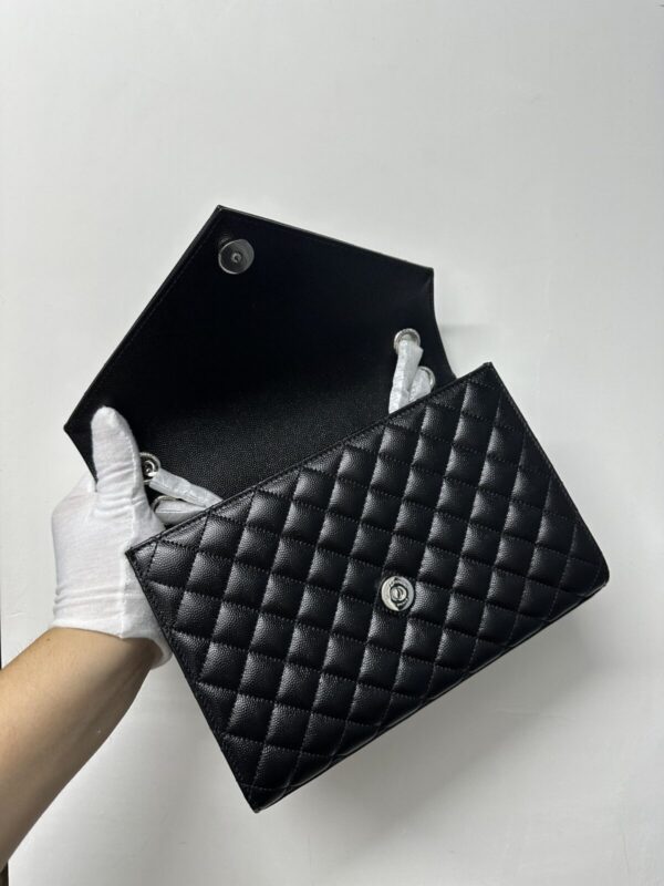 SAINT LAURENT YSL Silver Logo Chain Grain Leather Envelope Bag Black - Image 8