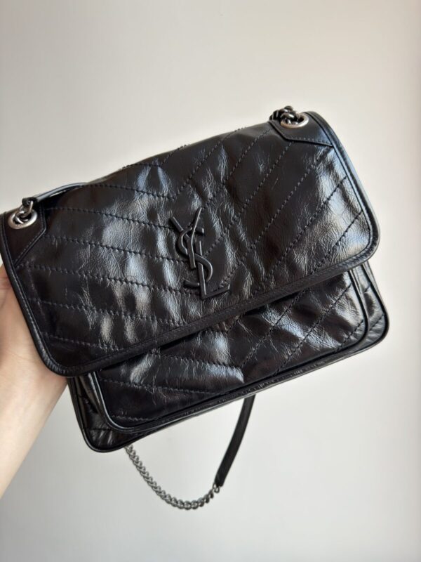 SAINT LAURENT YSL Niki Medium Calfskin Shoulder Bag Black - Image 6