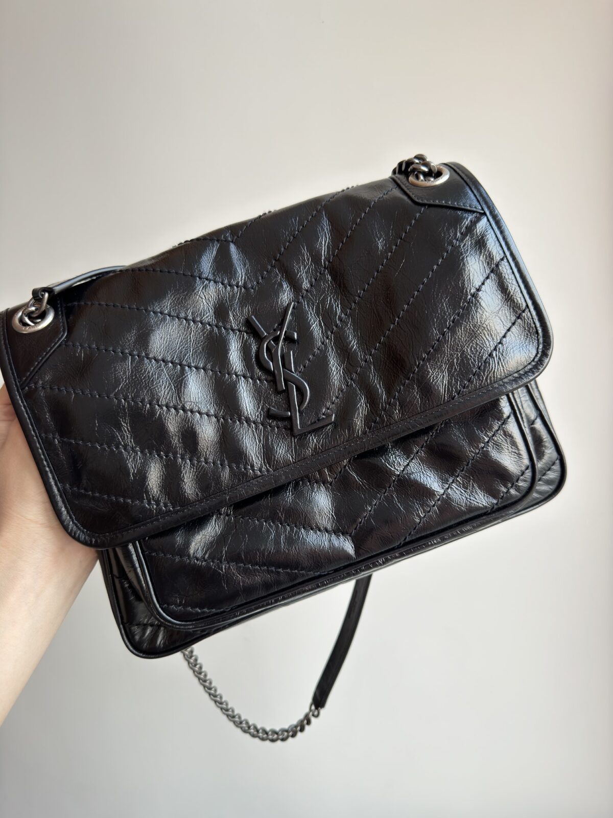 SAINT LAURENT YSL Niki Medium Calfskin Shoulder Bag Black - Image 6