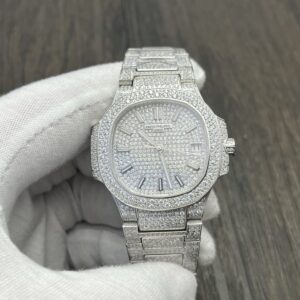 Patek Philippe Nautilus Ladies Automatic 35.2mm Full Diamond White Gold