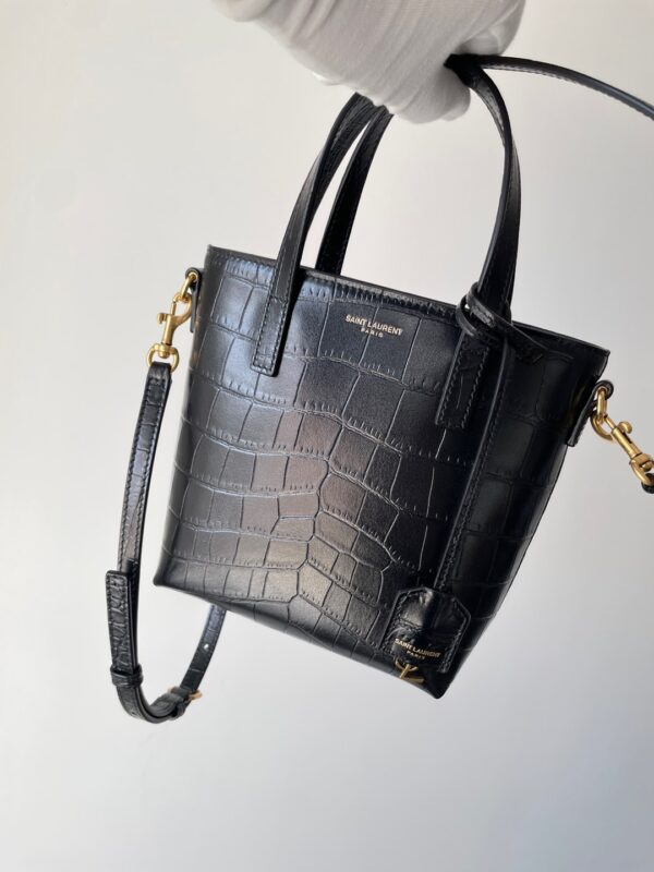 SAINT LAURENT YSL PARIS Mini Croc-Embossed Leather Tote Bag Black - Image 4
