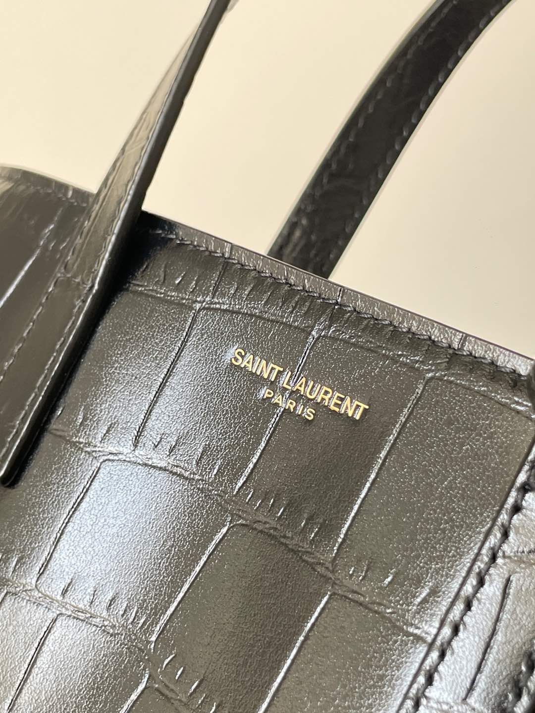 SAINT LAURENT YSL PARIS Mini Croc-Embossed Leather Tote Bag Black - Image 5