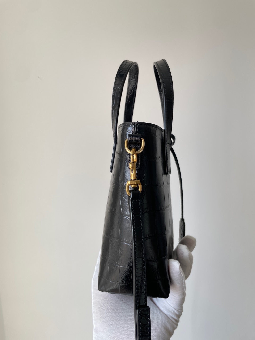 SAINT LAURENT YSL PARIS Mini Croc-Embossed Leather Tote Bag Black - Image 6