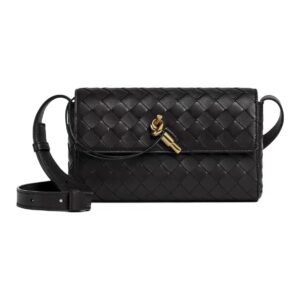 Bottega Veneta Mini Intrecciato Lambskin Shoulder Crossbody Bag with Knot Closure – Black