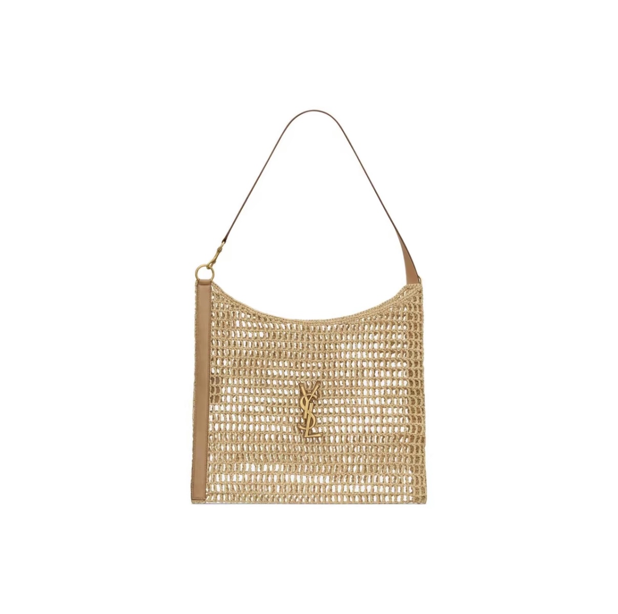 SAINT LAURENT YSL OXALIS Raffia and Leather Tote Bag Natural Brown