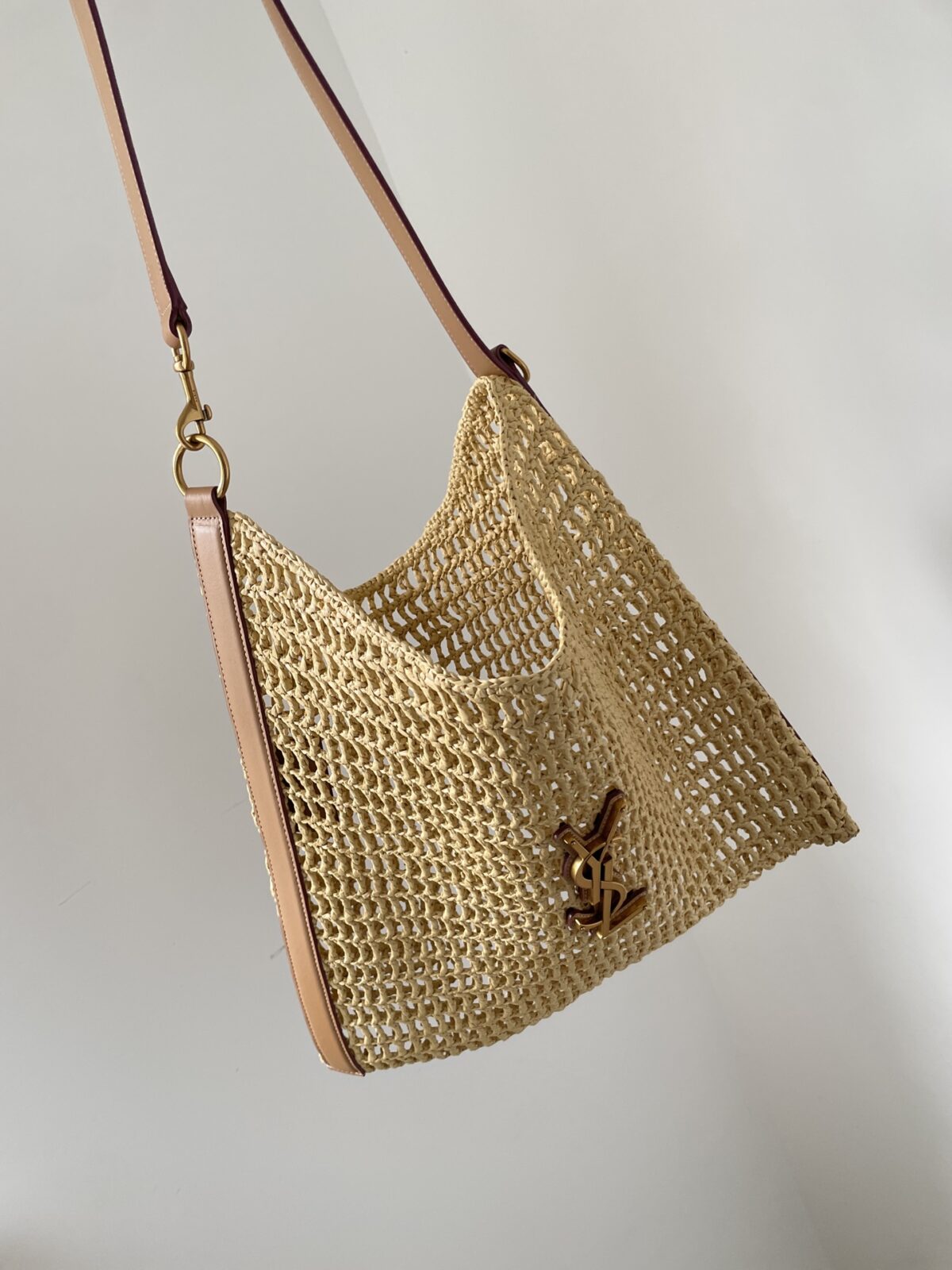 SAINT LAURENT YSL OXALIS Raffia and Leather Tote Bag Natural Brown - Image 2