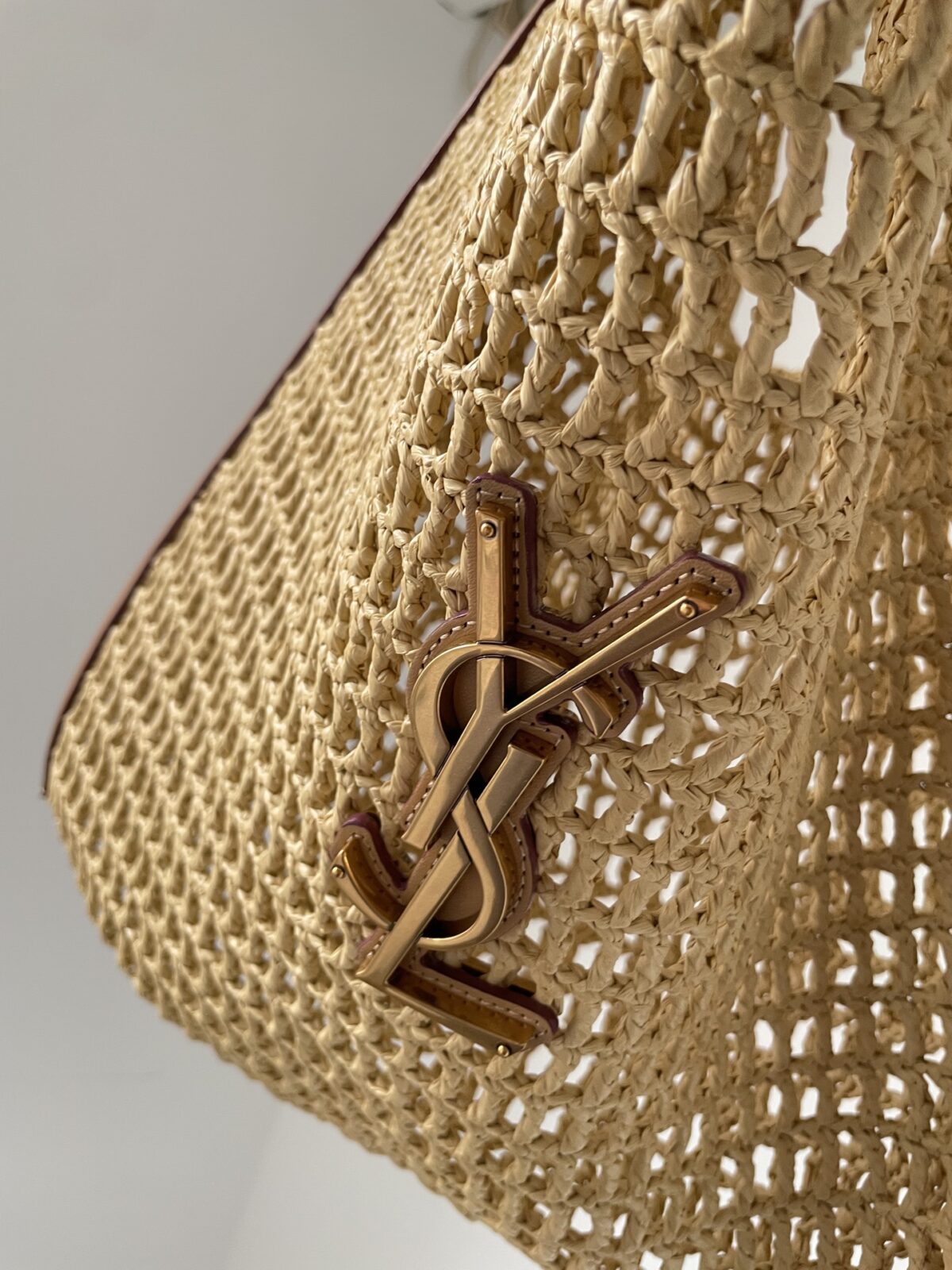SAINT LAURENT YSL OXALIS Raffia and Leather Tote Bag Natural Brown - Image 3